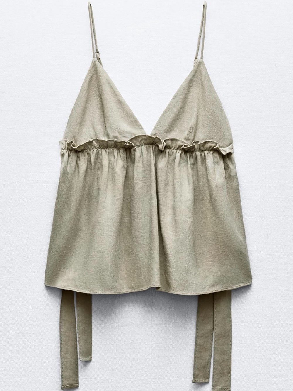 Zara Olive Ruffle-Trim Spaghetti Strap Cami